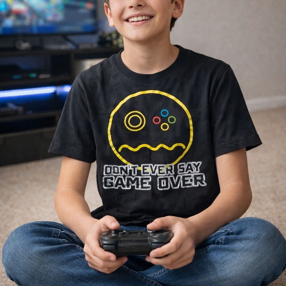 Brooklyn Vertical Youth Gamer Graphic T Shirt 14/16 "Don’t Ever Say Game Over"